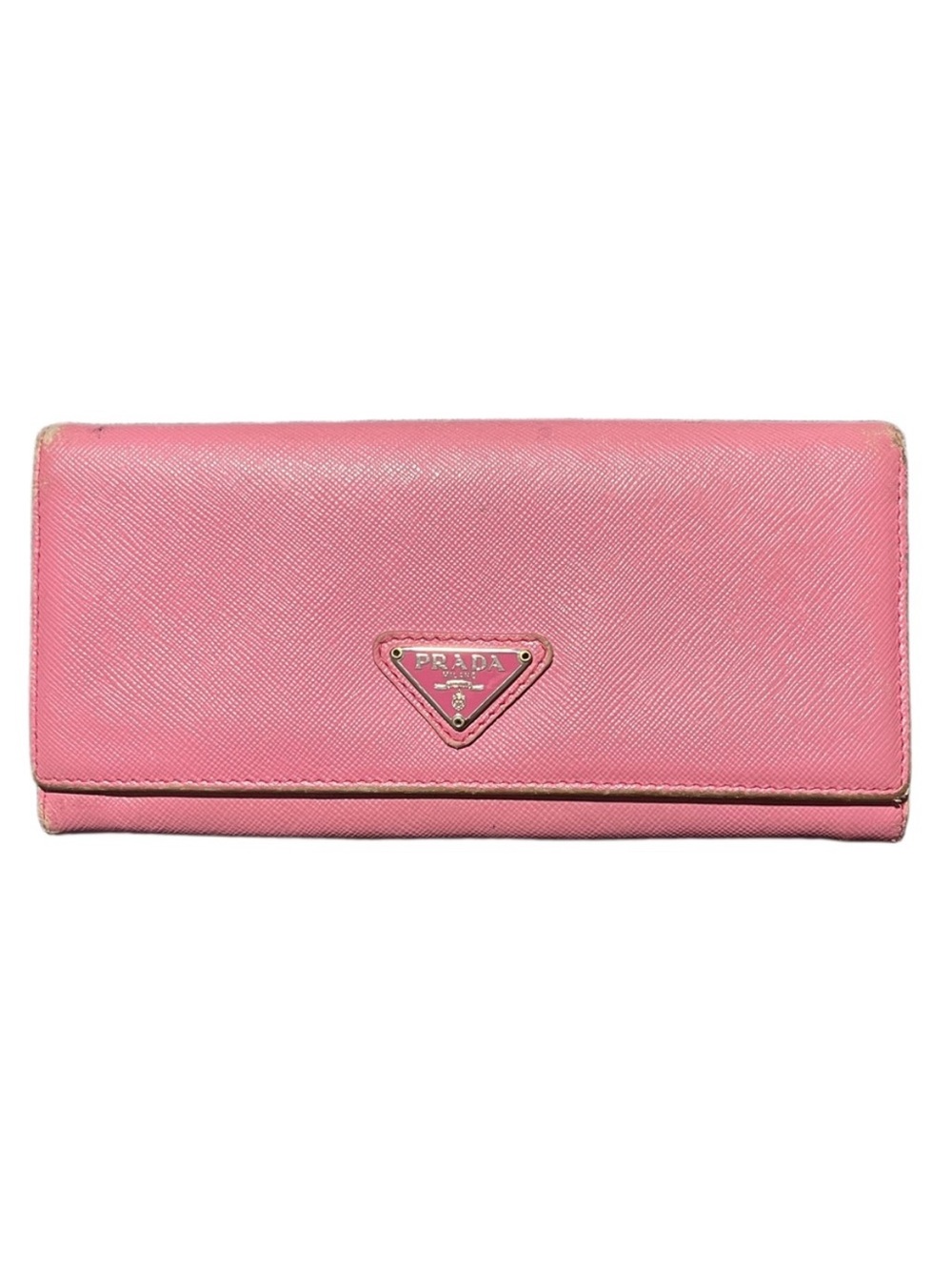 Prada Pink Saffiano Continental Wallet with Triangle Logo